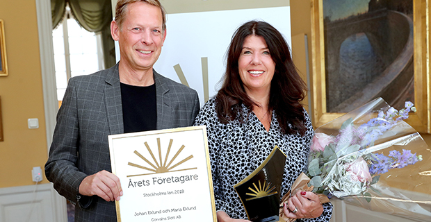 Årets Företagare i Stockholms län 2018. Från vänster: Johan Eklund och Maria Eklund. Foto: Karina Ljungdahl