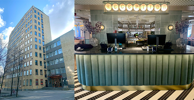 Hagahuset som inrymmer hotellet ritades under 1950-talet av arkitekt Stig Annerfelt med inspiration från arkitekten Giò Pontis Pirelli-hus i Milano.