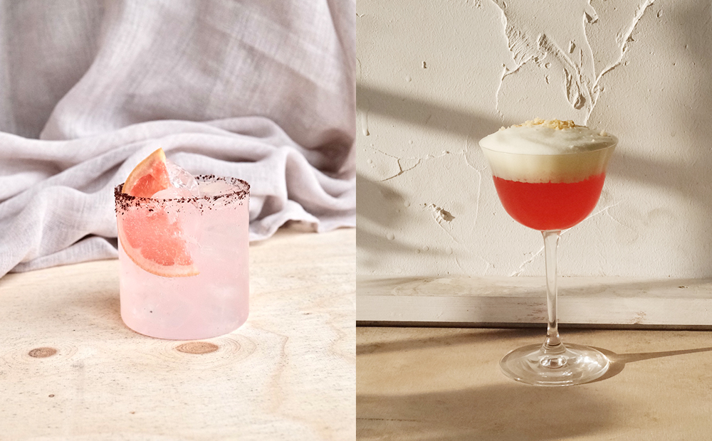 Tre recept på cocktails till Alla hjärtans dag; Skrea Clover Club, Skrea hallonpaj och Skrea Gin Paloma.