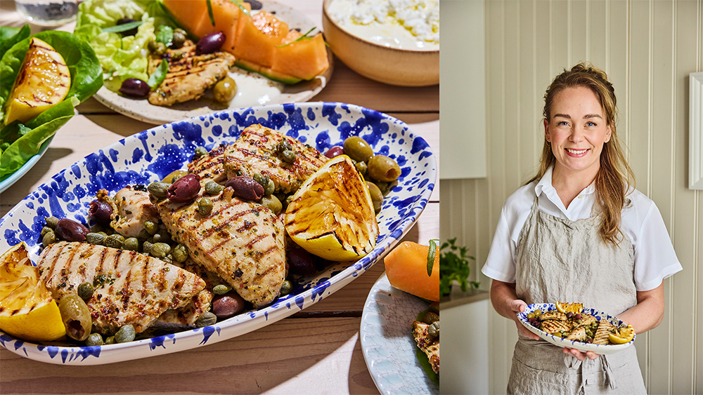 Louise Johanssons grillrecept på Medelhavskyckling med melonsallad