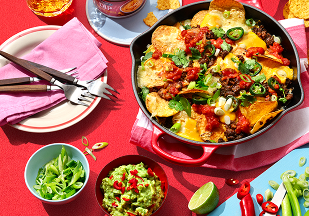 Nachos som kan serveras i stekpanna/ugnsform.