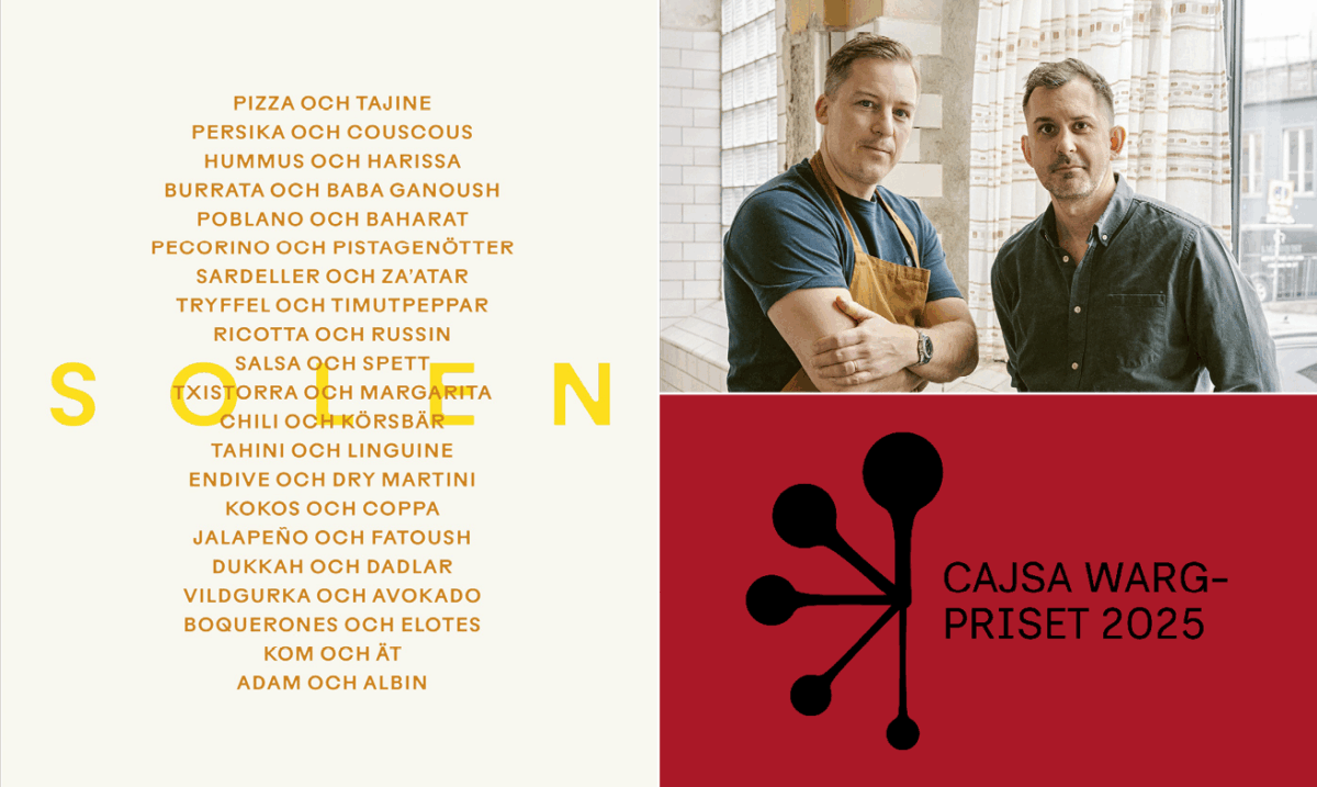 Adam Dahlberg och Albin Wessmans kokbok Solen är utnämnd till Årets Kokbok 2025.
