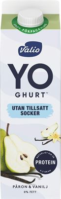 Valio YO-ghurt päron & vanilj är en ny smak inom Valios yoghurtsortiment,

helt utan tillsatt socker och med 0% fett. 