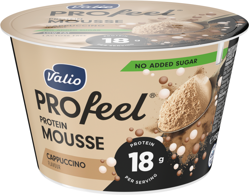 Valio PROfeel proteinmousse cappuccino gör comeback i hyllan. Ljuvligt fluffig proteinmousse med smak av cappuccino. Moussen innehåller 15 g protein per förpackning. 