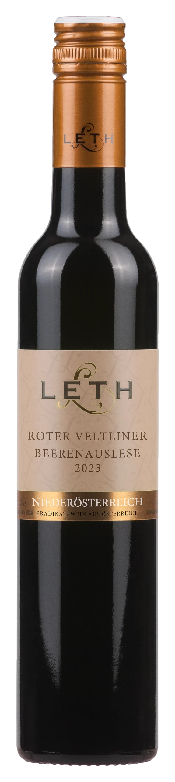  Leth Beerenauslese, ett ädelsött dessertvin framställt av handskördade och noggrant utvalda druvor av Roter Veltliner. Endast de finaste botrytispåverkade druvorna används till vinet. 
