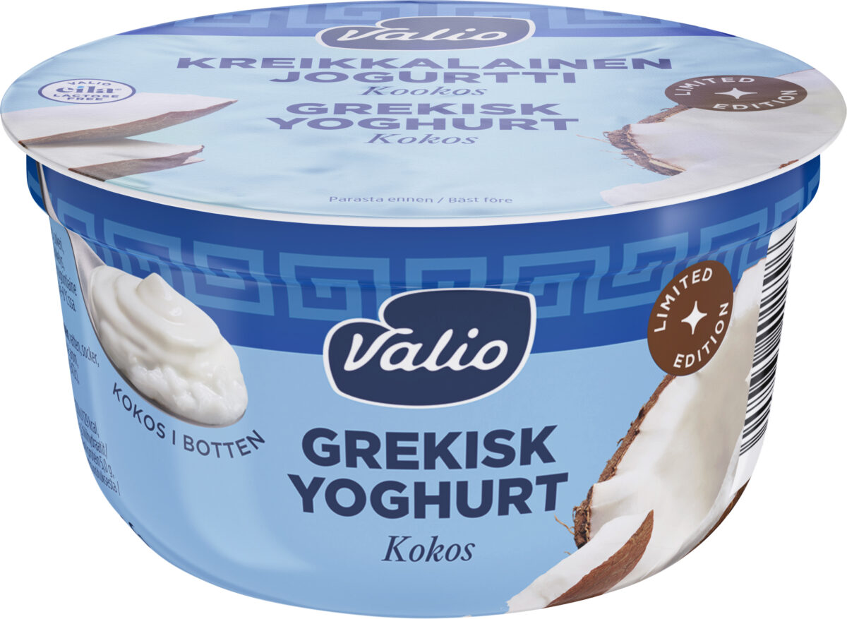 Valio Grekisk Yoghurt Kokos är yoghurt med kokos i botten, som lanseras i portionsstorlek.