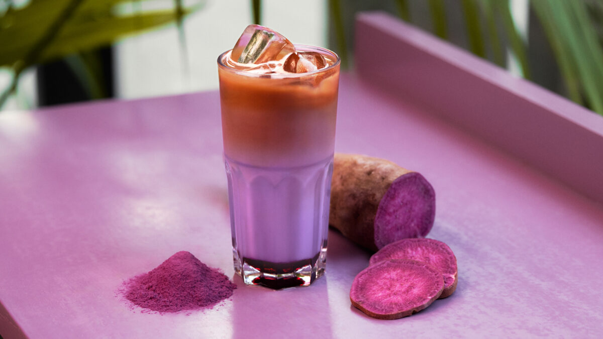 Kall ube-latte med Löfbergs kaffe och Ube.